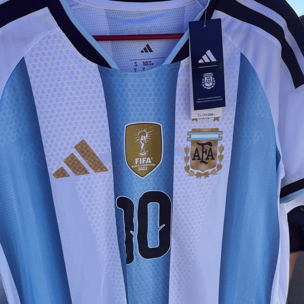 Argentina Messi 10 jersey Adidas Blue and White Soccer Jersey
